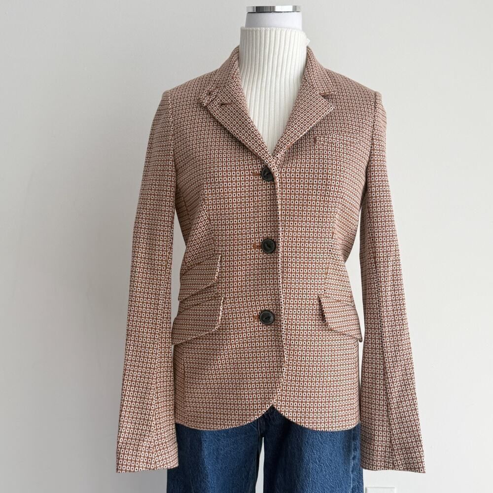 Rag & Bone Slade Blazer Womens 6 Brown Geo Cotton Knit Equestrian Office Career